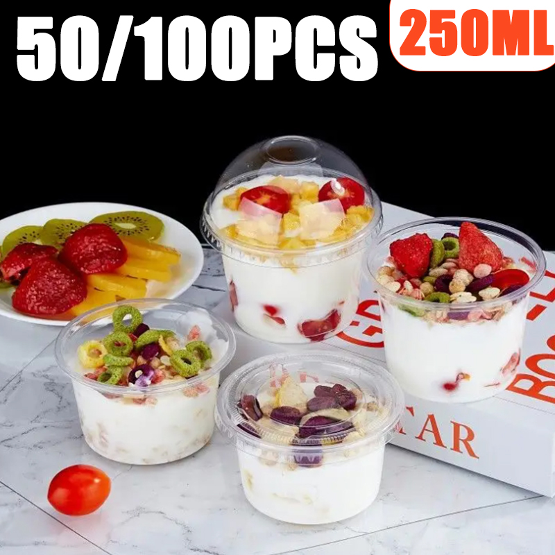 Sauce Dipping Cup - 50/100PCS 250ML Disposable Plastic Pudding Cups